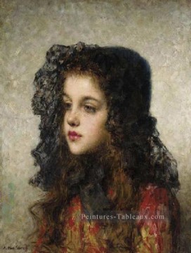 Petite fille avec le portrait de la fille Veil Alexei Harlamov Peinture à l'huile